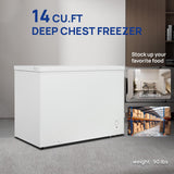 Smad Chest Deep Freezer 14 Cu Ft, Large Chest Freezer with 7 Level Adjustable Temperature,Compact Freestanding Top-opening Deep Freezer with Removable Storage Basket, Wheels, White