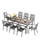 PHI VILLA 9 Pcs Outdoor Dining Set, 83" Metal Table & Stackable Chairs