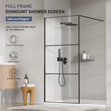Findepot Fixed Shower Glass Panel 36" W × 75" H, 1/5"(5mm) SGCC Clear Tempered Glass Shower Door, Framed Bathroom Shower Screen, Matte Black, Adjustable Support Bars & 3 Pieces Divided Pattern