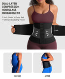 FeelinGirl Waist Trainer for Women Tummy Control 3 Belt Hooks Waist Cincher Corset Steel Bones Hourglass Body Shaper Black
