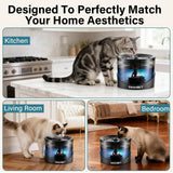 DEEIPET 2.2L/74oz Bubbling Cat Water Fountain, 360° Drinking Area, 24H Oxygen-Rich Flow, Replaceable Pump & BPA-Free ABS, LED Auto Shut-Off Pump, Ultra Quiet USB Adapter, for Cats & Small Dogs