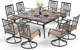 PHI VILLA 9 Pcs Outdoor Dining Set, 57.5" Metal Table&Swivel Chairs