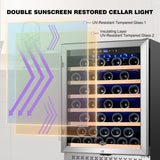 Tylza 24 Inch Wine Fridge, 54 Bottles Wine Refrigerator, Under Counter or Freestanding, 40-65°F, Lock, Double Layer Tempered Glass Door, Wine Cooler Refrigerator