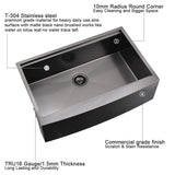 33 Inch Black Farmhouse Kitchen Sink - VOKIM 33x22 Apron Front Kitchen Sink Workstation Stainless Steel 16 Gauge Single Bowl Gunmetal Farm Sink