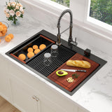 Sarlai 33 Matte Black Drop-In Kitchen Sink Workstation - 33x22 Inch Drop Kitchen Sink with Ledge NANO-Tech Black Topmount Round Corner 16 Gauge Stainless Steel Single Bowl Sinks Basin