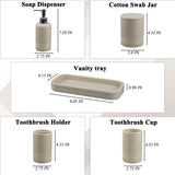 LIN CHUAN 6-Piece Bathroom Accessories Set, Bathroom Accessory Set with Soap Dispenser, Toothbrush Holder Set, Vanity Tray, Tumbler & 2 Cotton Swab Jars, Modern Stylish Bathroom Organizer(Beige)