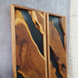 Modern Rustic Wall Art - Live Edge Olive Wood Single Panel Decor - Black Background Wood Art - 16"x47"