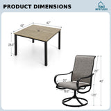 MFSTUDIO 5 PCS Patio Dining Set, 42'' Wood-Look Table & Swivel Mesh Chairs