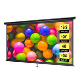 VIVOHOME 100 Inch 16:9 Pull Down Projector Screen, HD 4K Retractable Movie Screen for Indoor Home Theater and Office, Manual Projection Screen with Auto Locking (87W x 49H Inch Display Area)