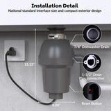 GarveeTech Garbage Disposal 1 HP, Continuous Feed Food Waste Disposer with Air Switch & Flange Seal, Stainless Steel Garbage Disposer, Compact Food Waste Grinder for Kitchen Sink, Grey
