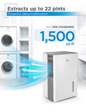 BLACK+DECKER 22-Pint Portable Dehumidifier, Dehumidifier for Home up to 1500 Sq. Ft. Coverage, For Basement and Medium to Large Spaces, Removable Bucket and Drain Hose Included, BD22MWSA, White