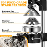 Shcazhcx Cast Iron Citrus Juicer, Ultra-Premium Hand Press Fruit Juicer with Stainless Steel Cup, Heavy Duty High Yield Pomegranate Lemon Orange Lime Squeezer for Kitchen & Commercial Use, Black