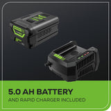 Greenworks 60V 21” Cordless (Push) Lawn Mower (LED Lights + Aluminum Handles), 5.0Ah Battery and Rapid Charger