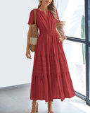 BTFBM Womens Summer 2026 Casual Midi Maxi Dresses Lightweight Short Sleeve V Neck Elastic Waist Boho Beach Dress Pockets(Red, X-Large)