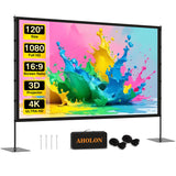 AHOLON Outdoor Projector Screen with Stand - 120 inch Portable Projector Screens Indoor Outdoor Projector Screen 16:9 4K HD Outdoor Movie Screen with Carry Bag,Enioy Home Theater Projection Screen