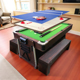 simba usa 4 in 1 - 7Ft Green Pool Table with Benches + Air Hockey + Tennis Table Tennis + Dinner Table Model Mattew, Green,White,Red