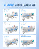 noerishia 5-Function Electric Hospital Bed with CPR Emergency Release, Timotion Motor, 250kg Weight Capacity, Adjustable Home Care Bed for Elderly Patients