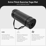 BalanceFrom Fitness GoYoga All Purpose 71 x 24 x 1 Inch Extra Thick Anti Tear High Density Non-Slip Exercise Yoga Mat with Carrying Strap, Black BalanceFrom