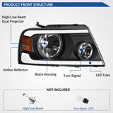 oEdRo LED DRL Headlight Assembly Replacement for 2004-2008 Ford F150 F-150 Headlamps w/Sequential Turn Signal Clear Lens Black Housing Pair Set