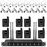 TONOR Wireless Microphones System with 8x12 Channels Headset/Lavalier Lapel Mics