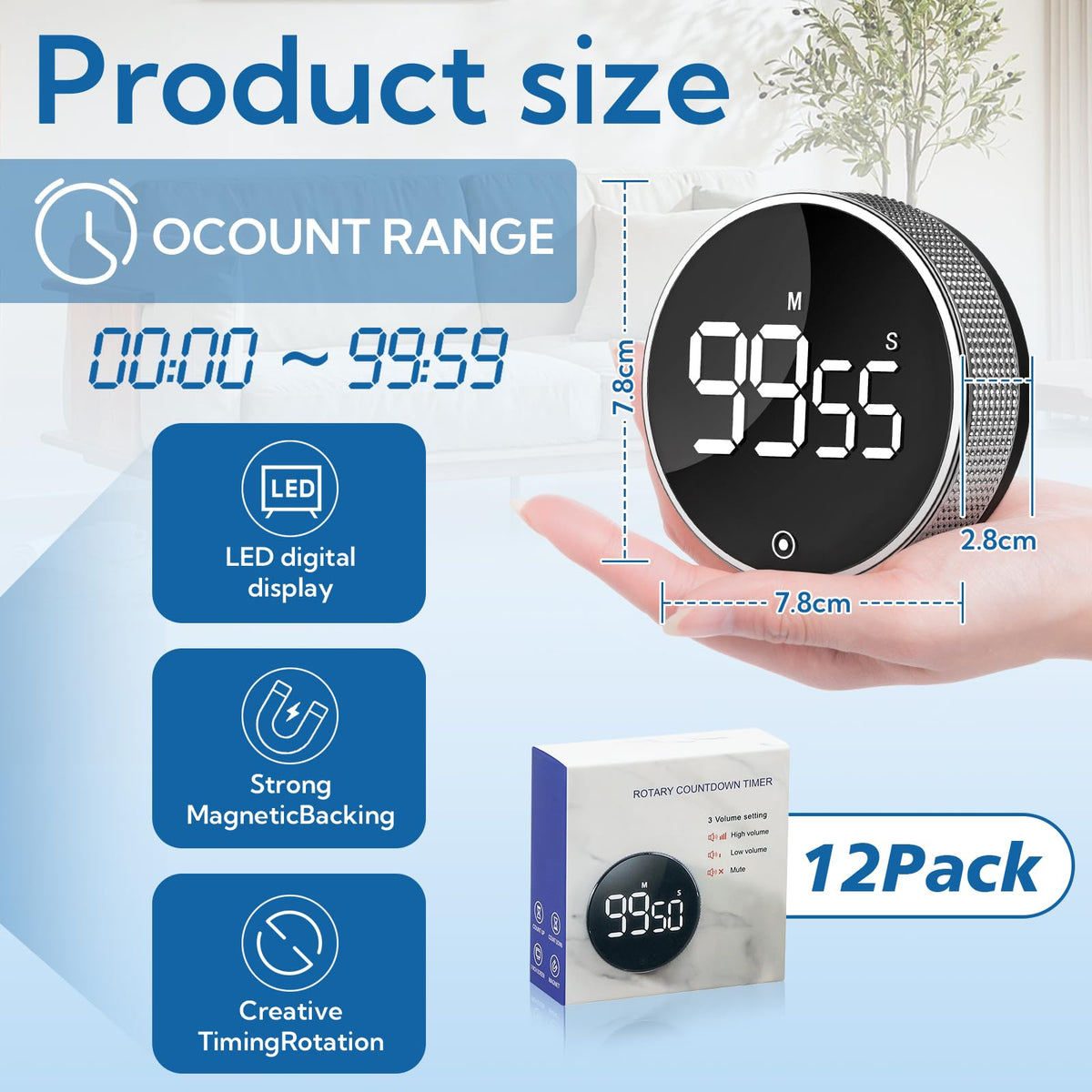 12 Pack Digital Kitchen Timer - Magnetic Kitchen Timer Visual timers L ...