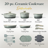CAROTE 20Pcs Titanium Cookware Set, Pots and Pans Set Non Stick, Kitchen Cooking Set with Detachable Handle, Non Toxic Induction Cookware, Dishwasher/Oven Safe