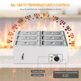 ROVSUN 42.3QT 6-Pan Electric Commercial Food Warmer, 110V Stainless Steel Bain Marie Buffet, 6.9 QT/Pan Stove Steam Table with Temperature Control & Lid for Parties, Catering, Restaurants
