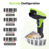 JRHC Barcode Scanner Wireless, 1D 2D Automatic Bar Code Scanner with 1.8 Inch Display Screen, Rechargeable Handhold Barcode Reader with 2.4G Wireless Dongle Built in Stand Plug and Play