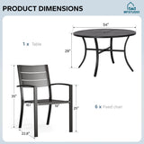 MFSTUDIO 7 Pcs Outdoor Dining Set for 6, 54" Round Metal Table, Black
