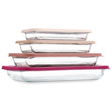 COOK WITH COLOR 8-Piece Deep Glass Baking Dish Set with Plastic Lids – Casserole and Food Storage Containers for Lasagna, Leftovers – Freezer-to-Oven, Microwave & Dishwasher Safe, Rose
