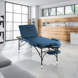 Saloniture Professional Portable Lightweight Tri-Fold Massage Table with Aluminum Legs - Includes Headrest, Face Cradle, Armrests and Carrying Case, Blue