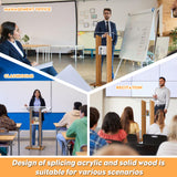 Portable Wooden and Acrylic Podium Lectern with Wheels, Wood Speaking Churches Pulpit Stand Design with 2 Storage Shelves