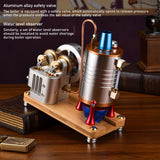 MechPuConToy Steam Engine Model, K007 Full Metal Vertical Dual-Cylinder Oneway Piston Steam Engine Model Kit with Boiler, Physical Science Engine Model Kit for Adults and Teens
