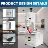 1800w Electric Meat Bone Saw, Stainless Steel Tabletop Meat Bandsaw for Butchering, Cutting Thickness 8 Inches, Commercial Frozen Pork Cutting Machine with 8 Blades, Workbeach 19.3" x 15.3"