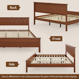 Uteeran Queen Size Bed Frame with Tall Headboard, Mid Century Modern Wood Platform Bed with Charging Ports and LED Lights, Solid Wood Slat Support, No Box Spring Needed, Easy Assembly, Warm Brown