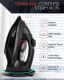 OMAIGA Cordless Steam Iron for Clothes, 1500W, Nonstick Ceramic Soleplate
