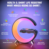 Smart LED Table Lamp, 4-in-1 Wireless Charger, Night Light, Alarm Clock, Bluetooth Speaker with App Control, Bedside Lamp with Charging Station for Bedroom, Office, Home Decor, Teen Girls Boys Gifts