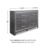 Signature Design by Ashley Lodanna Modern Glam 6 Drawer Dresser with Faceted Chrome Accents, Gray Wood Grain