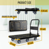 Heavy-Duty Foldable Platform Cart with 6 Wheels & 2000LB Capacity - 360° Swivel & Fixed Casters, Collapsible Push Cart Dolly