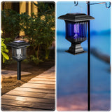 Qualirey 2 Pcs Solar Bug Zapper Outdoor with Stake Waterproof Mosquito Killer Lamp Lantern with White and UV Light Portable Cordless Mosquito Insect Zapper for Patio, Backyard, Garden, Camping