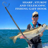 Wamlet Telescopic Fishing Gaff with Stainless Sea Fishing Spear Hook Tackle, Nonslip Rubber Handle Aluminium Alloy Pole for Saltwater Offshore Ice Tool (CURVEDHOOK)
