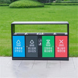 uP9sF2mD Outdoor Garbage Can 4 Compartment Trash Can Outdoor Steel Rubbish Bin Outdoor Trash Can