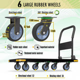 Heavy-Duty Foldable Platform Cart with 6 Wheels & 2000LB Capacity - 360° Swivel & Fixed Casters, Collapsible Push Cart Dolly