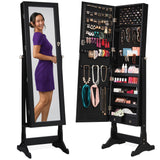 Best Choice Products Freestanding Jewelry Armoire Cabinet, Full Length Standing Mirror, Lockable Makeup Storage Organizer, w/Velvet Lining, 3 Angles, Lock, Accessory Pouch, 5 Shelves - Black