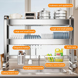 BEBANE Over The Sink Dish Drying Rack, 304 Stainless Steel 2 Tier Racks, Drainer Drying Rack Kitchen Counter,strainers for Kitchen, Glasses(66cm/25.9in)