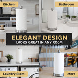 Heavy-Duty Stainless Steel Paper Towel Holder - Easy One-Handed Tear with Suction Cups - Modern Weighted Standing Countertop Dispenser for Kitchen - Holds All Paper Towel Rolls, Silver