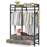 Tribesigns Freestanding Closet Organizer for Hanging Clothes, Heavy Duty Garment Rack with 4 Drawers, 8 Hooks and Storage Shelves, Wardrobe Closet Clothing Rack for Bedroom, Living Room, Grey