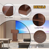 Floor Standing Podium Speaking Lectern Stand, Portable Podium Stand with Storage, Wooden Podium Pulpit for Churches