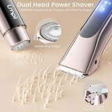 Bikini Trimmer for Women, 2-in-1 Electric Razor with Dual Heads, Ceramic Blade, Waterproof & Rechargeable, Painless Pubic Hair Shaver for Bikini, Underarm, Legs, Face - ChampagneGold