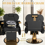 EITPETPORT Barber Chair for Barbershop, Heavy Duty All-Purpose Reclining Salon Chairs for Hair Stylist, Hydraulic Salon Styling Chair for Beauty Spa Shampoo Tattoo Chair Equipment, Modern Black Gold